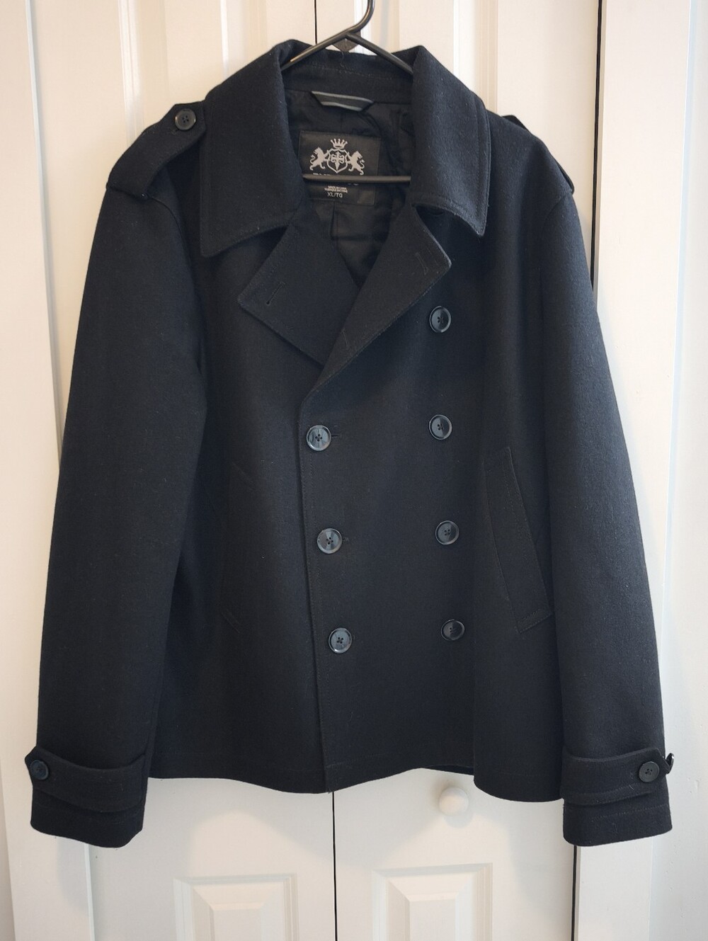 NWT Express Wool Blend Peacoat XL Black Double Breasted $198